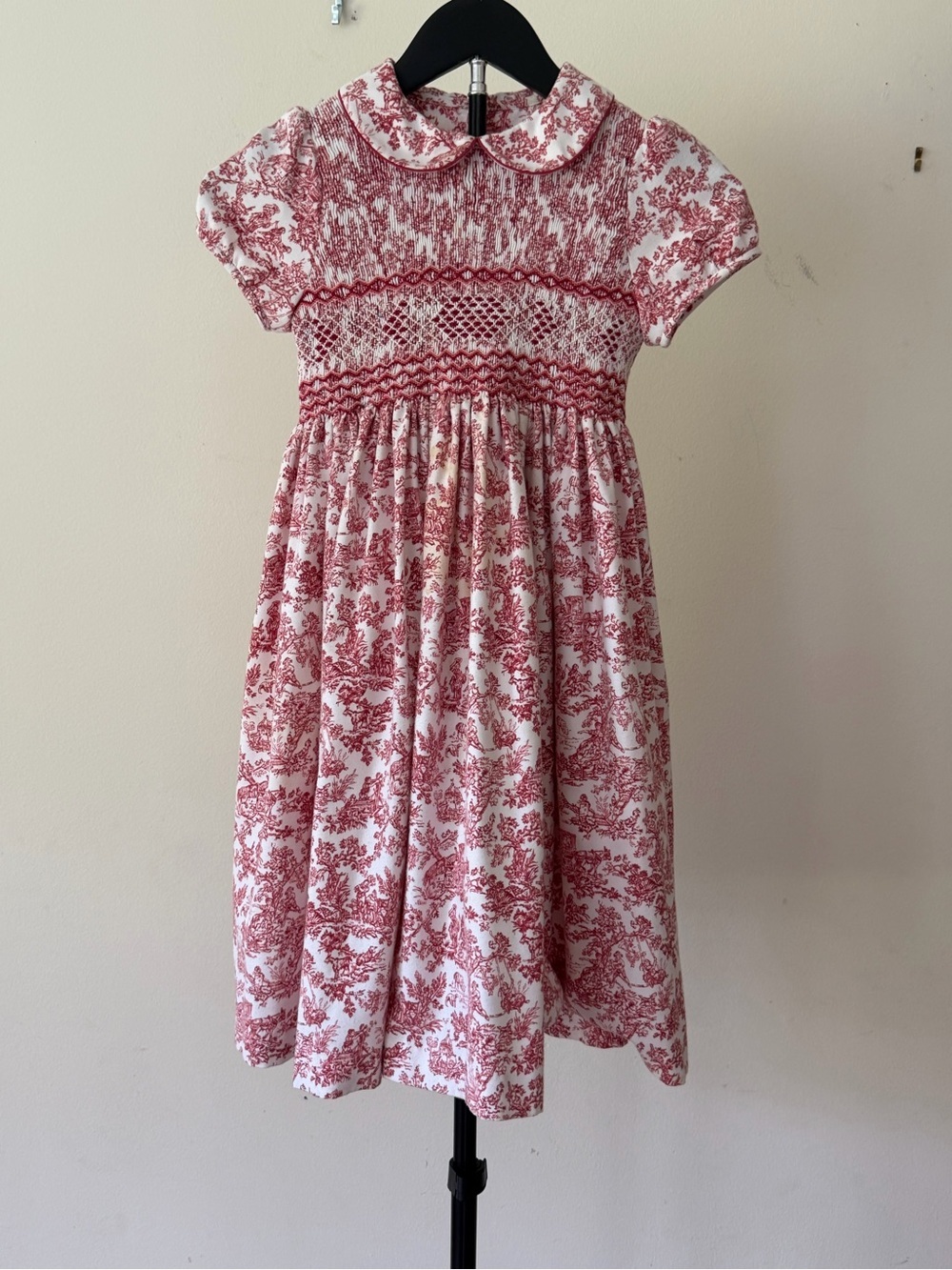 Luli and Me Smocked Toile Print Dress Girls Size 6X Red White  READ